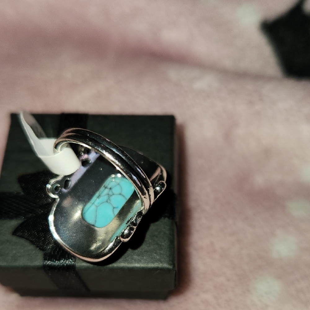 Stainless Steel Silver Turquoise Accent Ring - Blue - Picture 4 of 5
